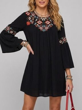 Blue Rain Boho Lined Gauze Minidress Beautiful Embroidery Size L